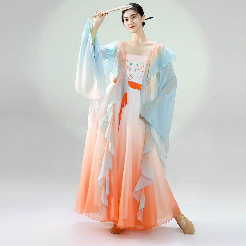 古典舞古风身韵纱衣夏辉女儿情同款舞蹈服飘逸弹力修身大袖连衣裙