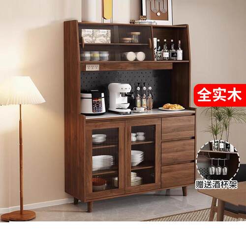 新中式实木餐边柜靠墙一体收纳柜家用客厅置物柜茶水柜厨房墙边柜