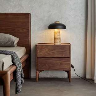 床头柜简约现代北欧纯黑胡桃木全实木床头柜卧室床边柜轻奢储物柜