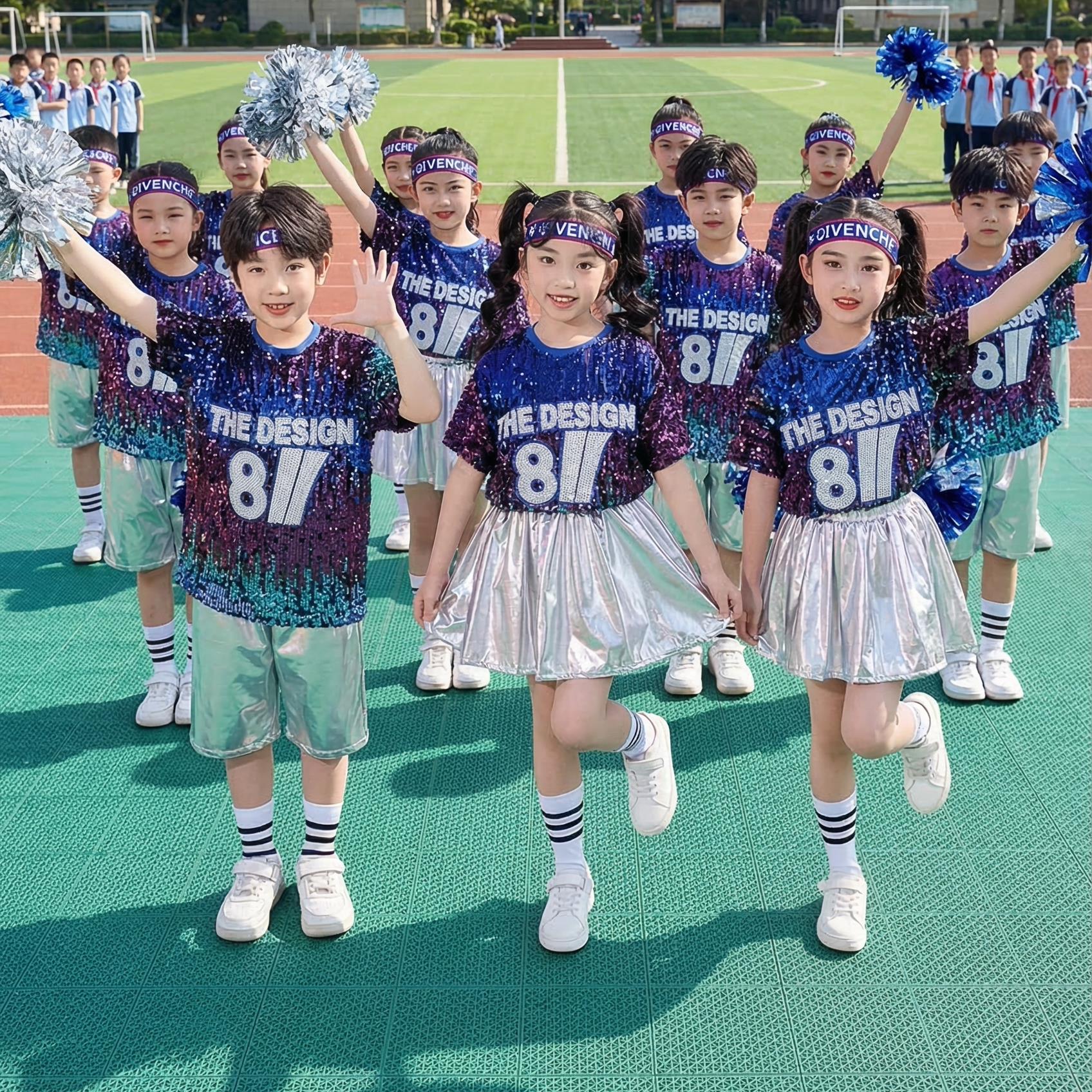 六一儿童舞蹈演出服幼儿园嘻哈亮片街舞服装小学生运动会啦啦队服