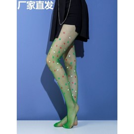 绿色丝袜春夏渔网袜可爱桃心绿色显瘦美腿女士连裤袜打底袜白丝袜
