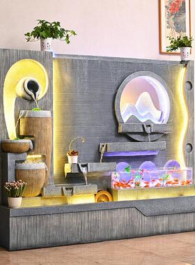 轻奢现会约流水摆件658落地水幕墙屏风景简观公室饰所循装环水