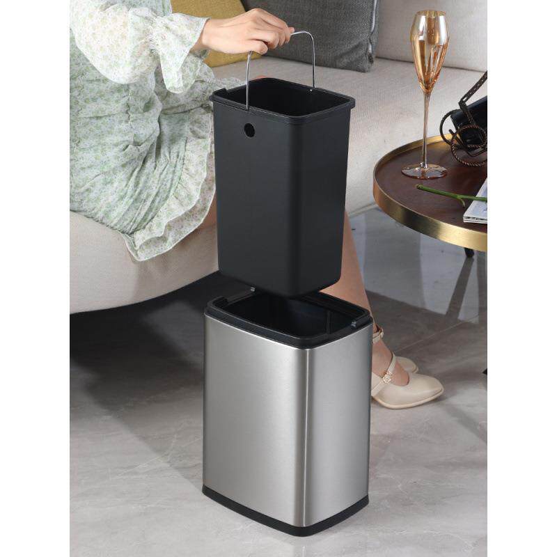 升不锈钢垃圾桶方形窄缝款高颜值轻奢敞口无盖家用客厅卫生间