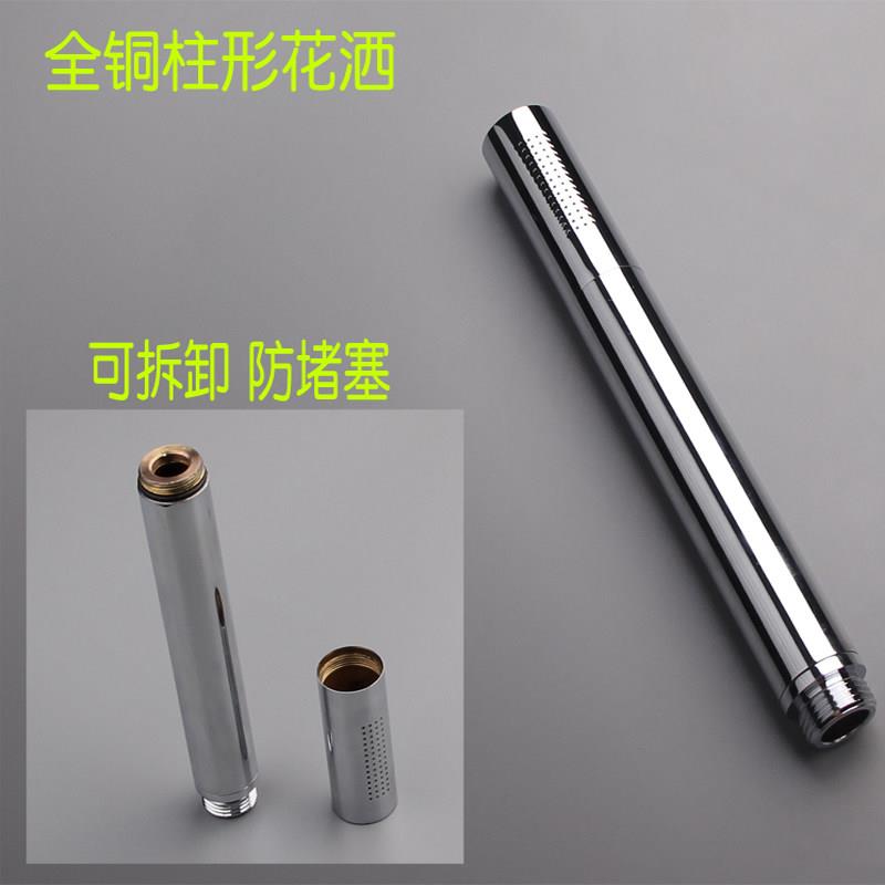 全铜圆柱形手持花洒喷头家用可拆清洗增压淋浴喷头莲蓬头圆形银色