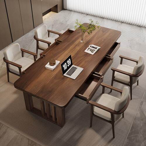 南美胡桃木带抽屉客厅书桌家用实木多人写字桌去客厅化阅读大书桌