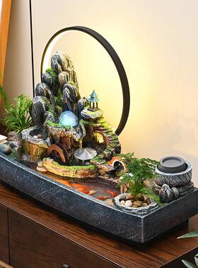 假山流水生财摆件鱼池循环水造景客厅办公室招财风水轮开 业乔迁