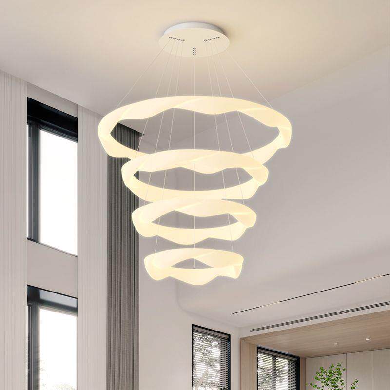 复式挑空吊灯客厅中空大灯loft别墅楼梯现代简约奶油风大厅餐厅灯