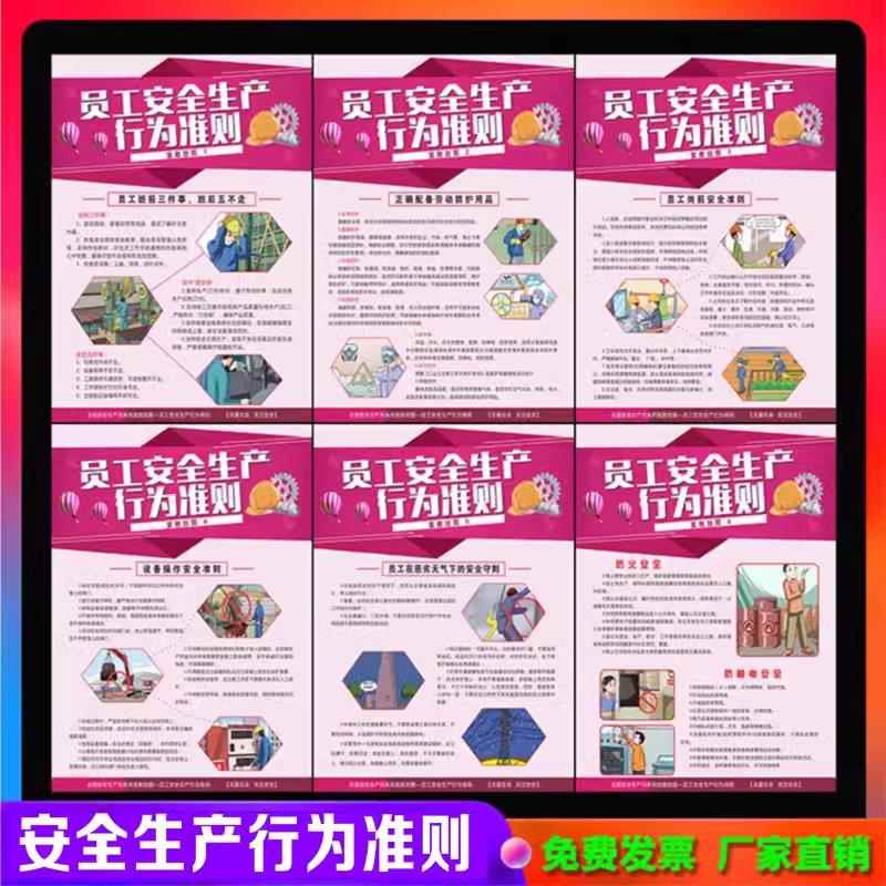 员工安全生产行为准则宣教挂图班组消防应急教育培训海报招贴