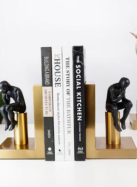 直销新款北欧轻奢金属人物沉思者书挡摆件办公室书房书立样板酒店