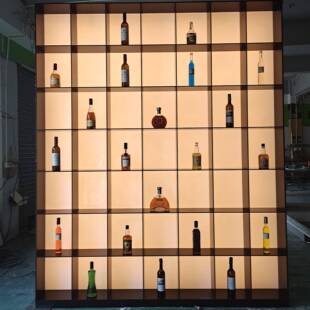 不锈钢亚克力发光背板装饰柜展示柜酒柜钢板柜餐边柜置物架