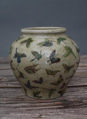 景德镇仿古陶瓷民国时期蝴蝶纹罐子家居装饰展柜摆件做旧收藏古玩