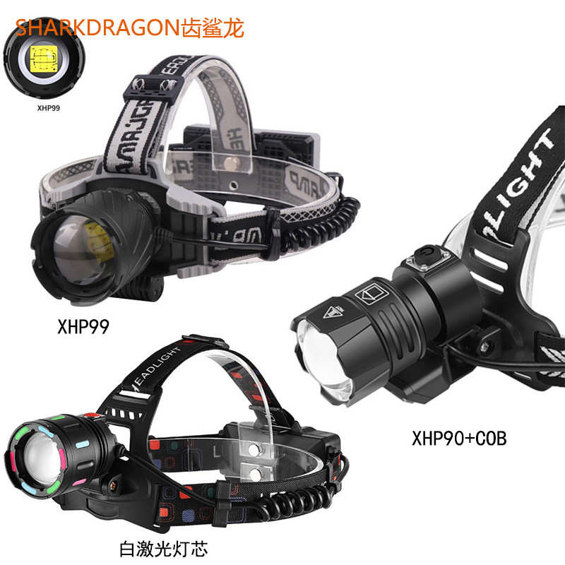 跨境新款30W白激光强光头灯Type-C充电户外变焦远射炫彩LED头灯