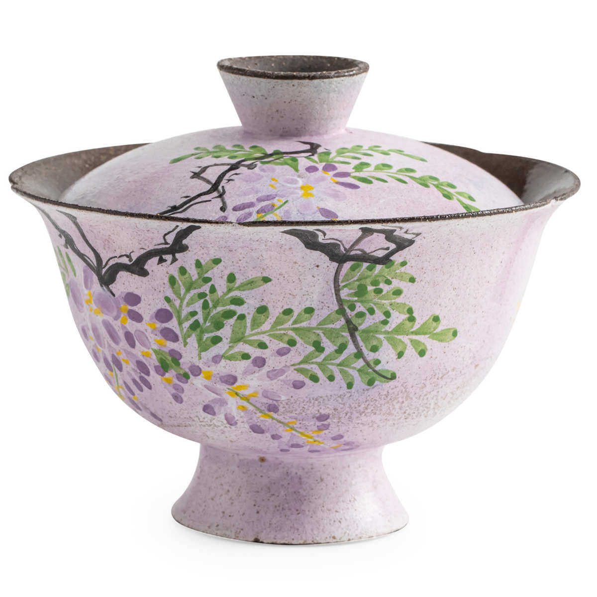 梵乙粗陶手绘紫藤花盖碗复古小清新家用陶瓷泡茶碗功夫茶具敬茶碗