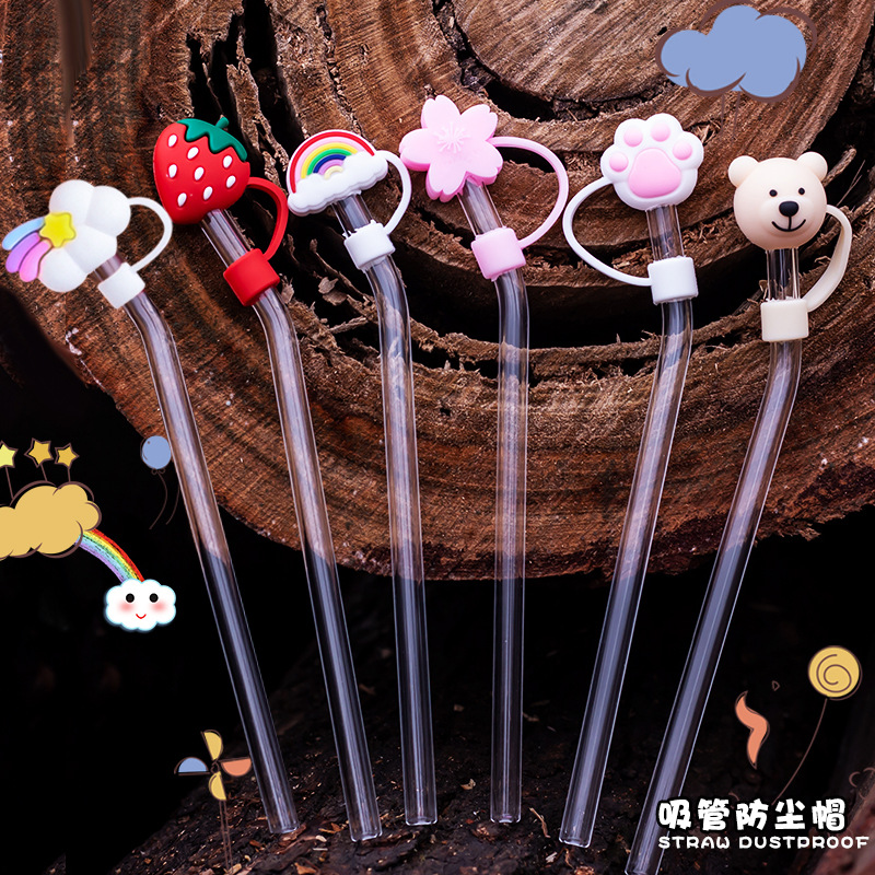 玻璃吸管防尘帽盖套可爱少女硅胶吸管帽通用8mm卡通奶茶网红管塞