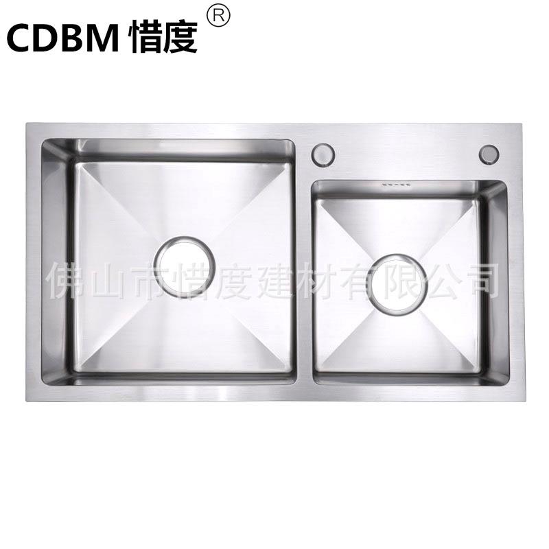 厂家直销304不锈钢水槽手工水槽加厚面板手工盆拉丝86*48双槽