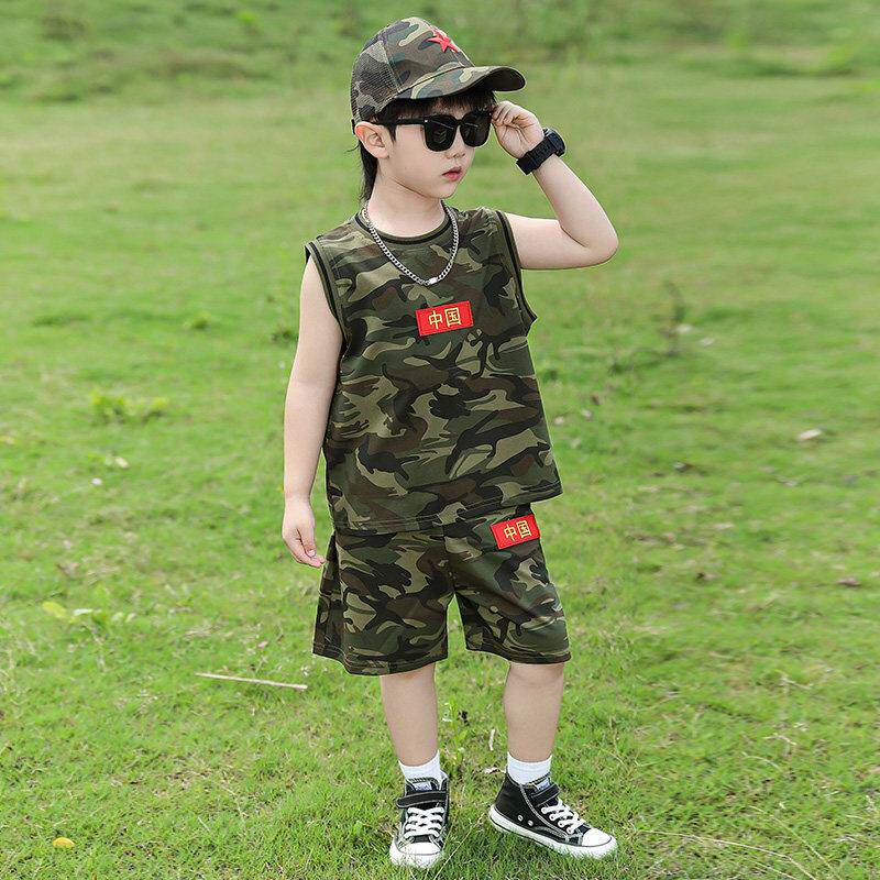 儿童迷彩服背心套装男童夏令营特种兵童装警官服小学生军训演出服