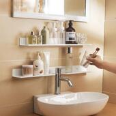 浴室镜前置物架免打孔铝水龙头沥水架卫生间洗漱台化妆用品收纳架