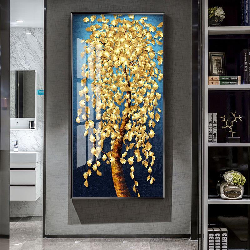 发财树现象代轻挂奢玄关装饰画过道金色大抽简约美式走廊B-478墙