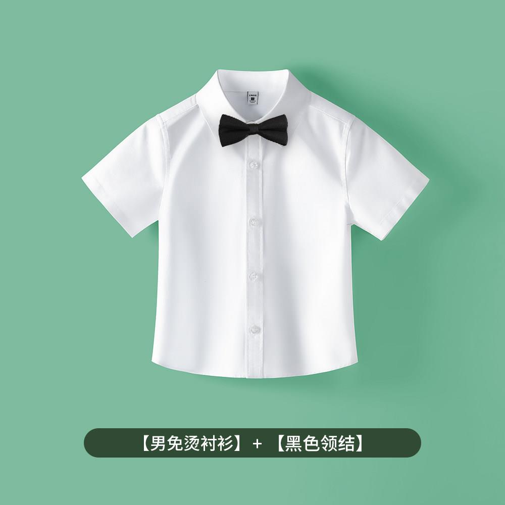 高档童儿衬衫短袖服男童女白衬衣免熨烫抗皱中大童表演出童服小学图片