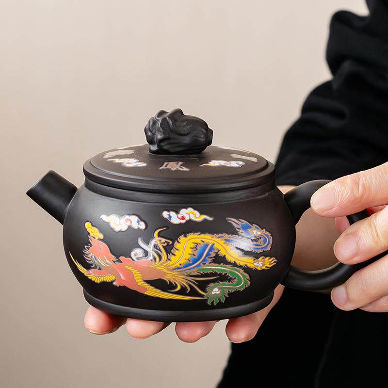 出水鸟叫紫遇热变色紫砂凤鸣壶龙凤呈祥半手工百财茶壶茶杯西施壶