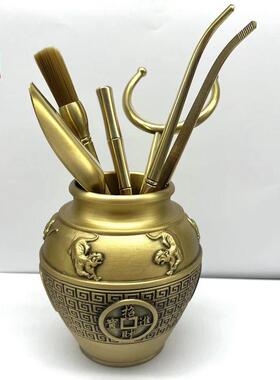 黄铜六君子茶具套装自用办公桌面摆件茶针配件礼品装饰工艺品