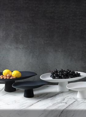 BUK黑白陶瓷果装盘托盘收纳摆件餐桌茶几高床头柜书脚桌桌面饰品