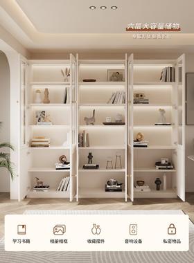 468R柜实木储物柜收6纳书柜玻璃门式家用防尘展示柜客厅法白色书
