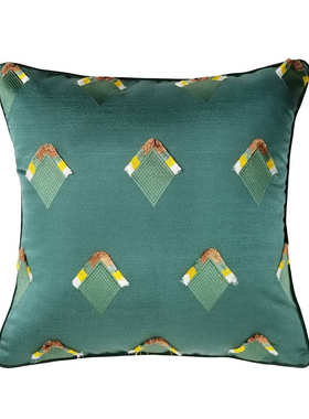 提花新设计师套抱墨绿色餐椅靠垫枕刺绣沙发个性中式45x45cm