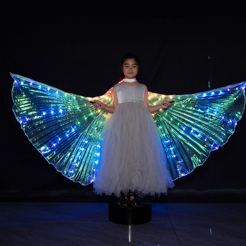 万圣节小女童精灵服发光蝴蝶翅膀演出服LED发光蝴蝶翅膀背饰荧光