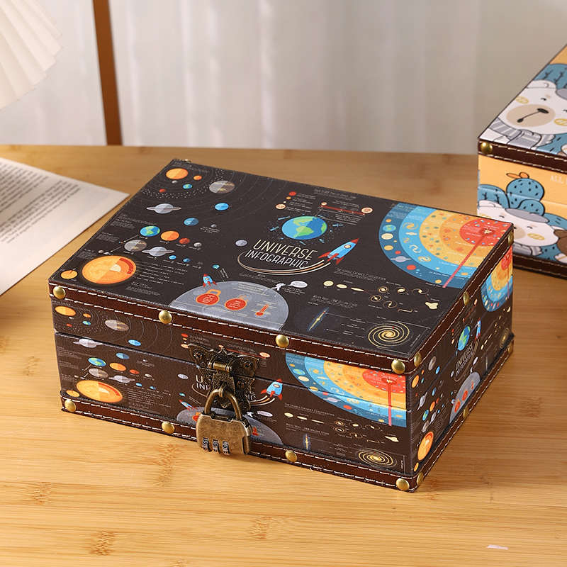 百宝箱储物盒文件平板木盒子家用现金存钱神器儿童上锁手机保管箱