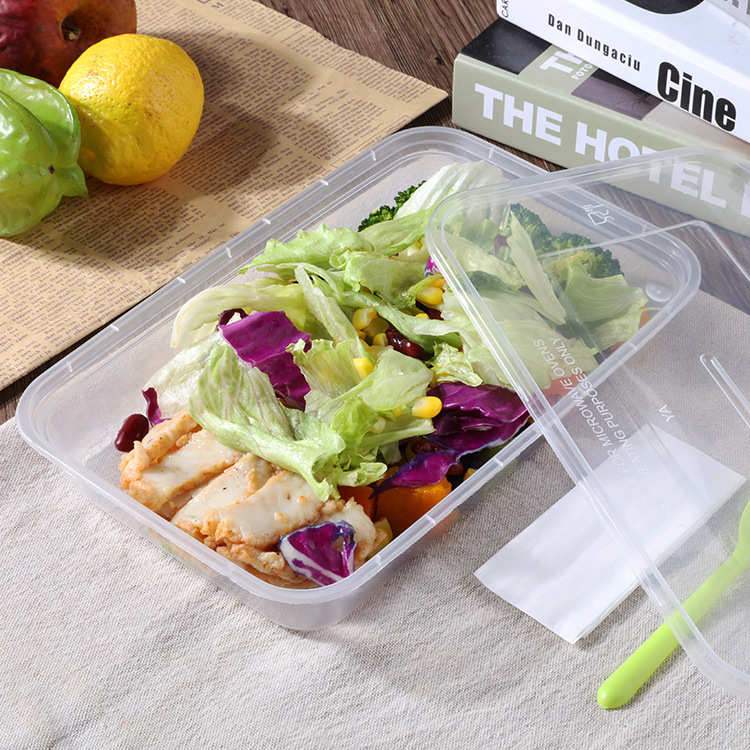 一次性餐盒透明1200ml打包盒外卖送餐盒黑色长方形盒加厚带盖批发