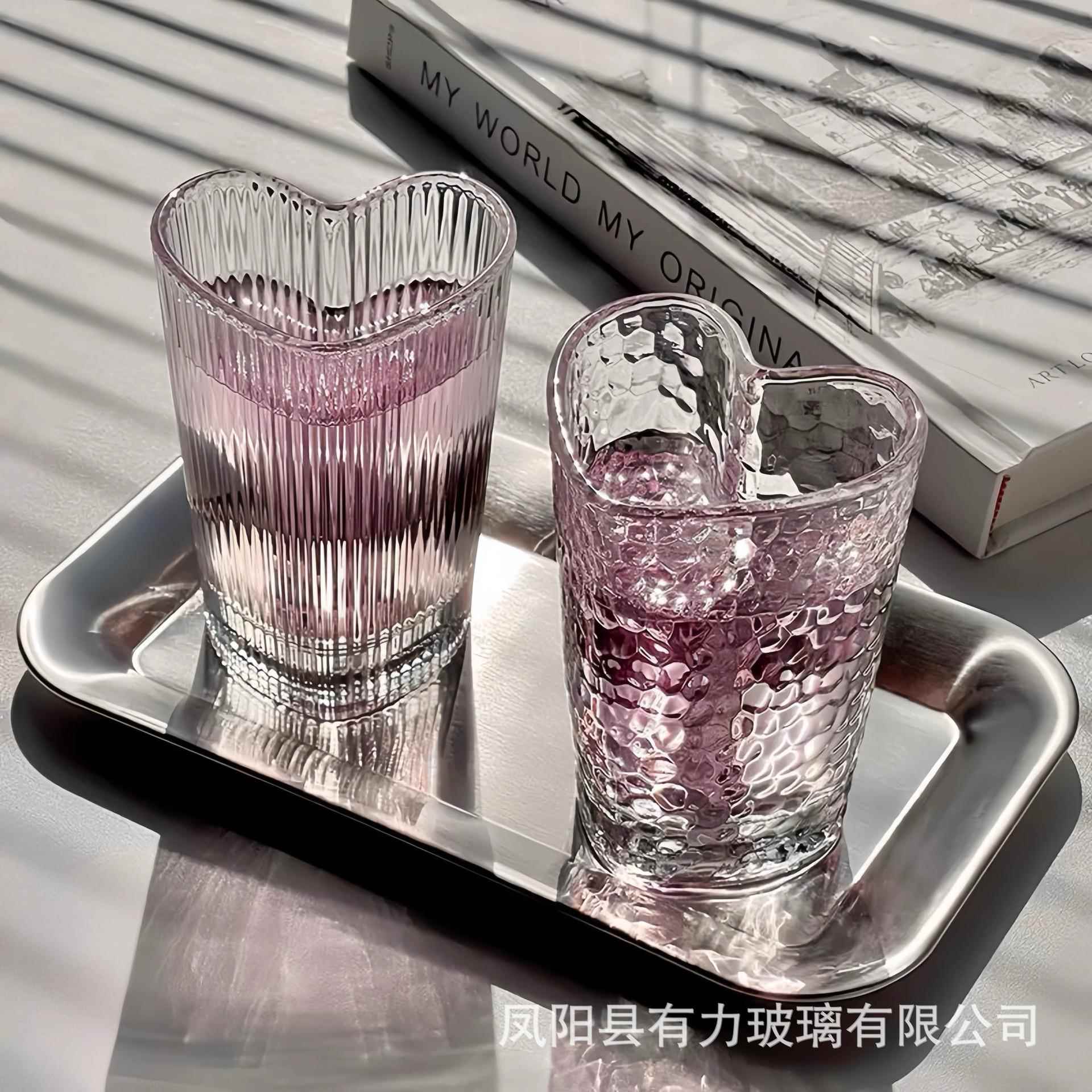 高颜值心形玻璃杯ins风小众设计感创意爱心杯情侣家用喝水早餐杯