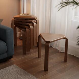 冬木实木可叠放家用三角凳六合一组合叠叠凳客厅备用圆凳餐桌凳子