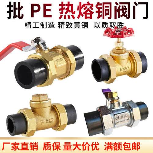 PE双活接铜球阀 20 25 32 烫接PE热熔黑色自来水管铜铜止回阀闸阀