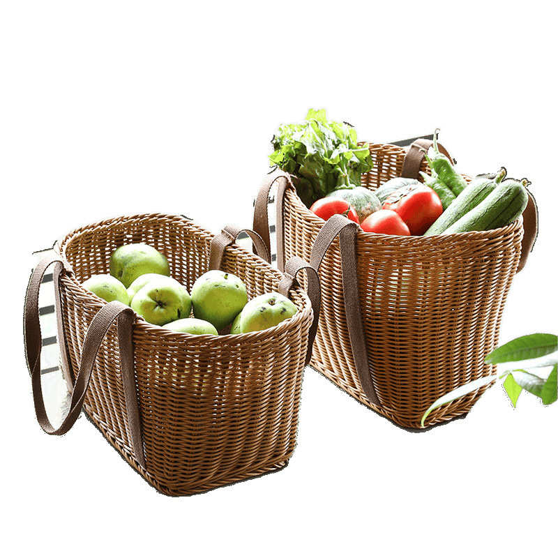 竹提篓编织购物篮买菜篮子超市手提篮水果篮 田园风野餐篮 仿藤编