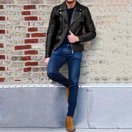 Men's leather jacket, leather jacket, lapel leather short