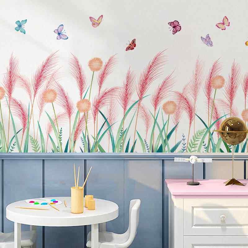 旅康CH39055AB蝴蝶芦苇花房间客厅背景墙装饰画家居自粘墙贴壁纸