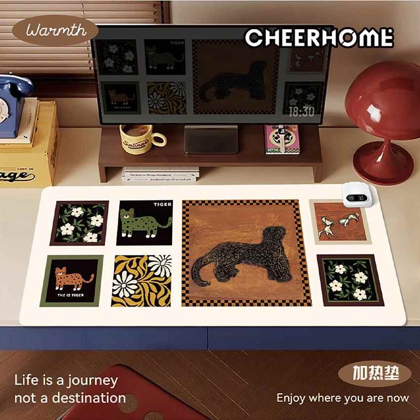 中古风发热鼠标垫超大复古加热暖桌垫高级感办公电脑暖手电热桌垫