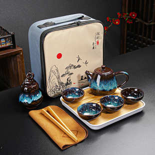 陶瓷泡茶壶旅行茶具套装便携包随手泡功夫茶具茶叶罐全套户外携带