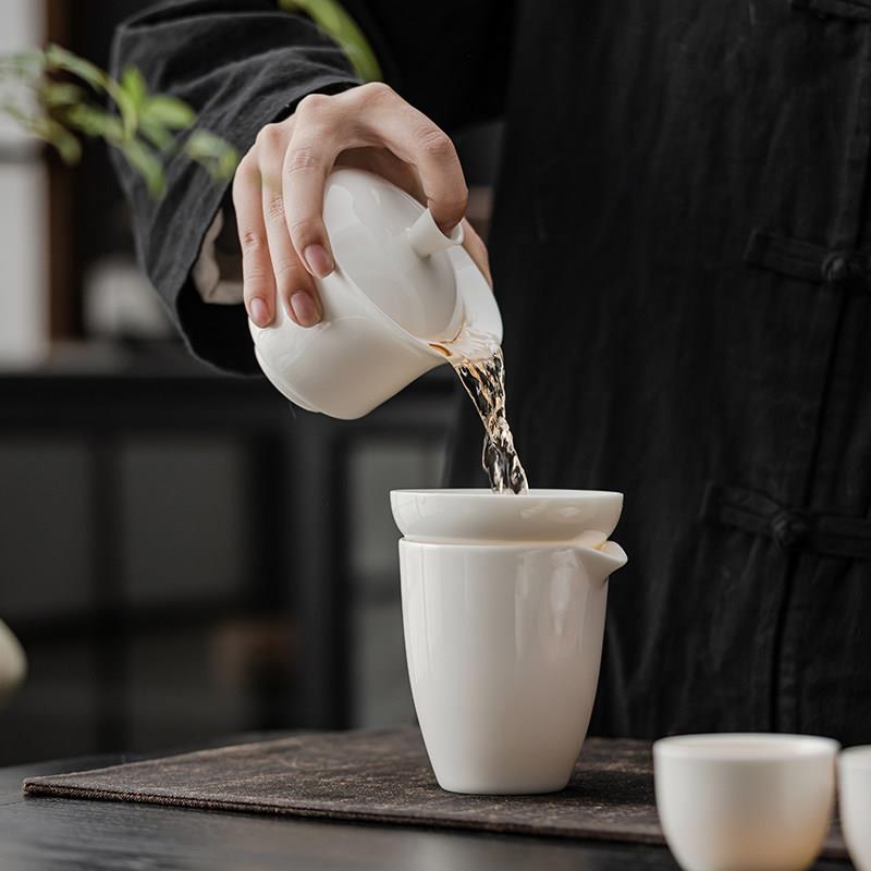 氏陶瓷羊脂玉T3001瓷家用 夫苏茶具带茶盘白瓷盖碗功全瓷茶漏配6