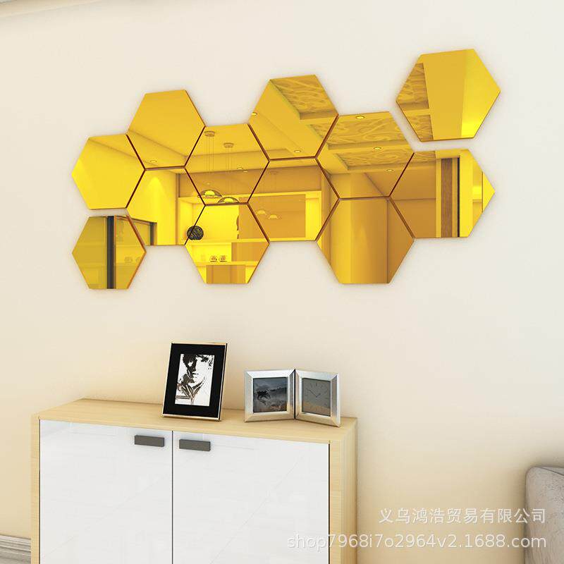 新款直销亚克力六边形镜面墙餐厅玄关壁饰水晶镜子菱形腰线贴立体