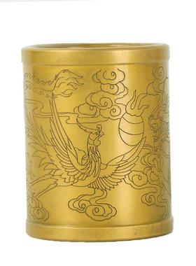 杨笔筒铜记笔筒复摆古面办公件铜黄铜笔桌筒新中式商务礼品