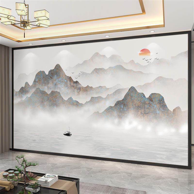 来图定制环保竹木护墙板diy水墨山水画护墙板背景电视沙发碳晶板