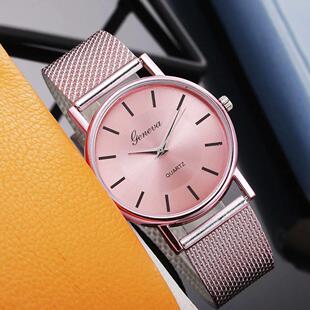 Elegant Rose Gold Big Round Dial Watch Female Simple Tempera