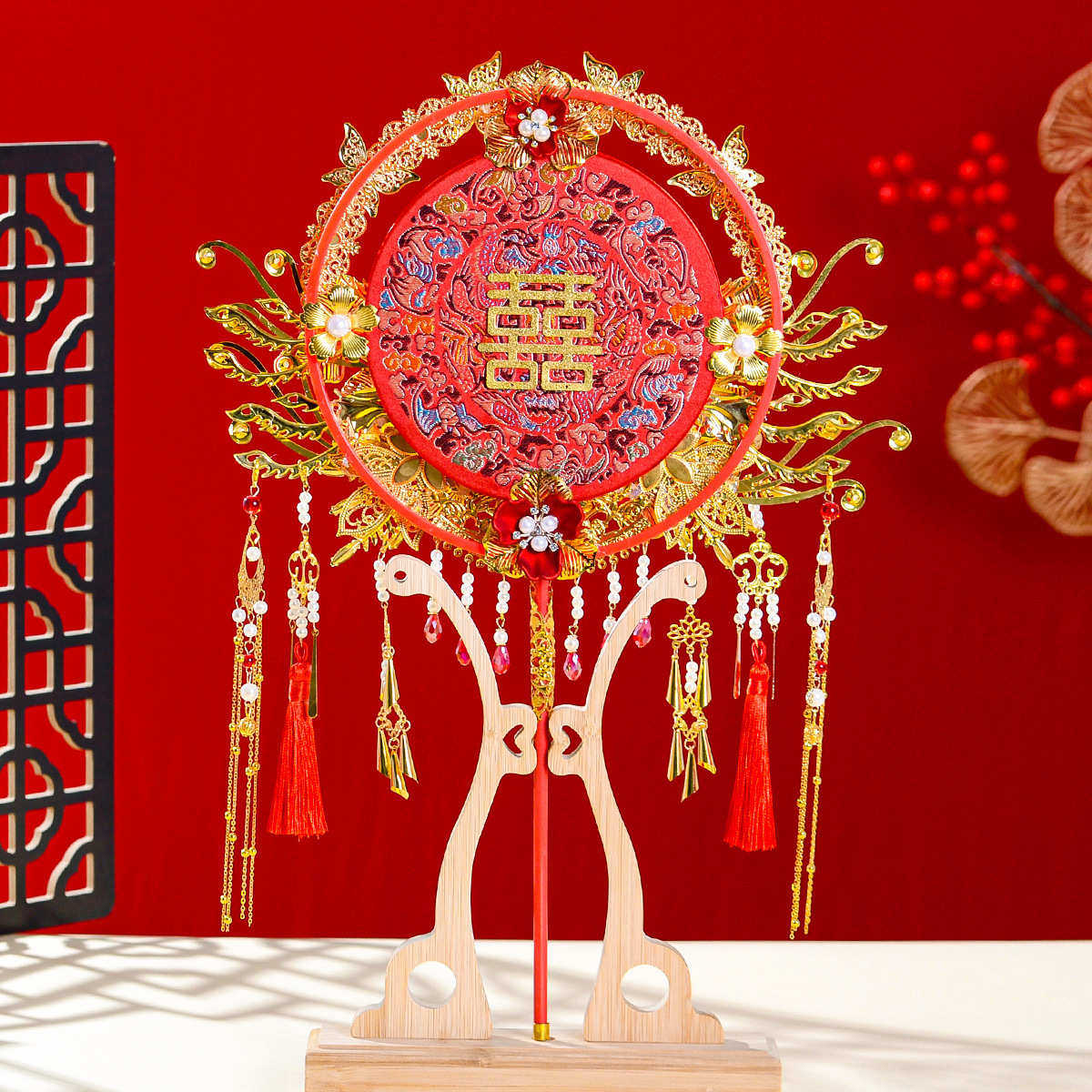 新娘结婚团扇手工diy材料包中式婚礼出嫁喜扇红色重工成品手工扇,居家日用,扇子,淘宝优惠券,粉丝福利购,淘宝优惠卷