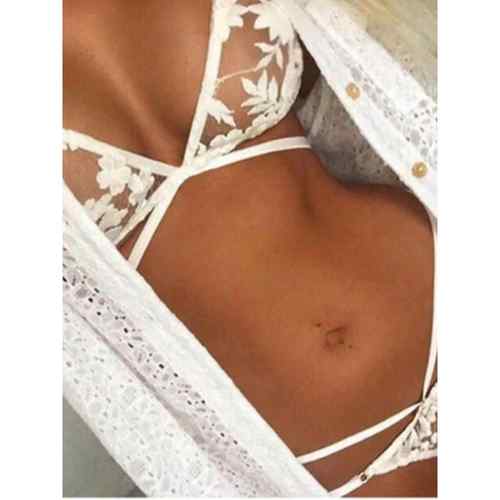 Solid color lace crop top lingerie set纯色蕾丝露脐内衣套装女