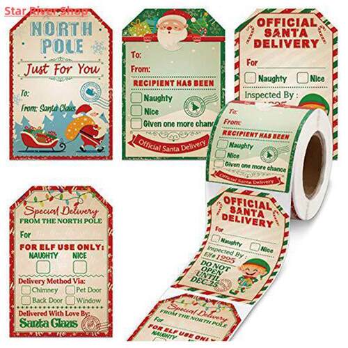 200pcs Merry Christmas Gift Tags Santa Claus Labels Sticker