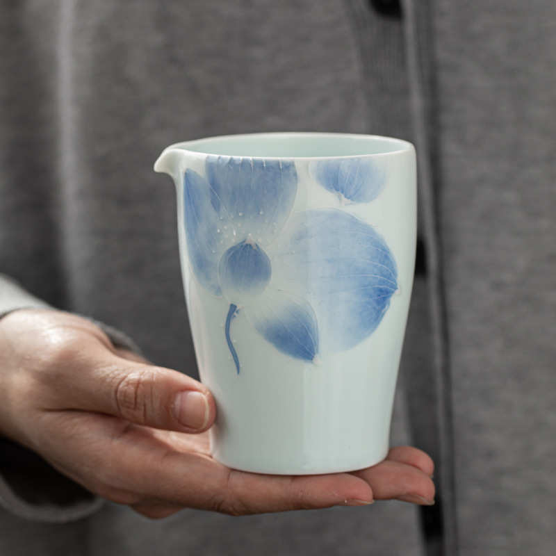 玉泥影青公道杯公杯带茶漏套装手绘家用分茶器倒茶器功夫茶具配件