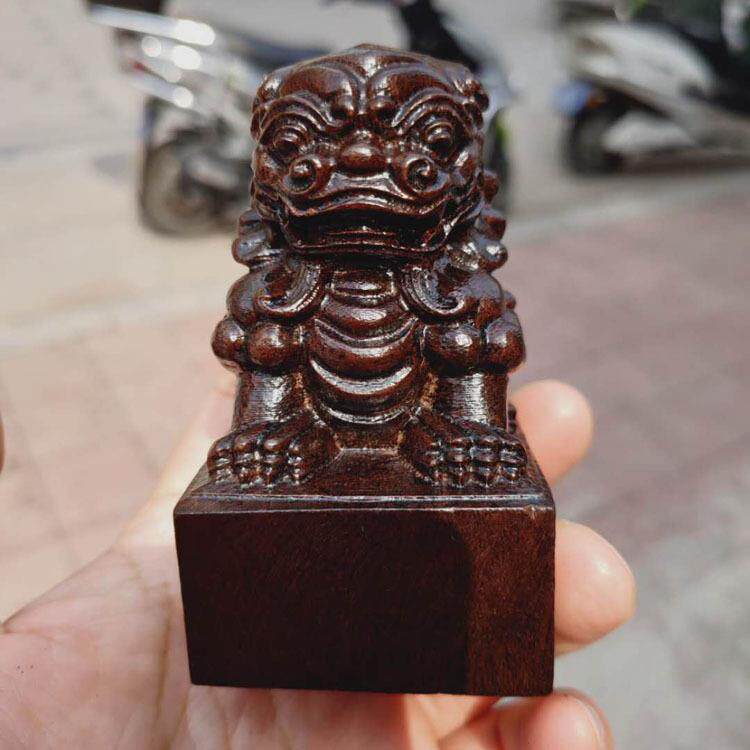 皮黑（灰）木狮子原色印章 手把件 官印宝宝 抓周手 木质雕刻工艺