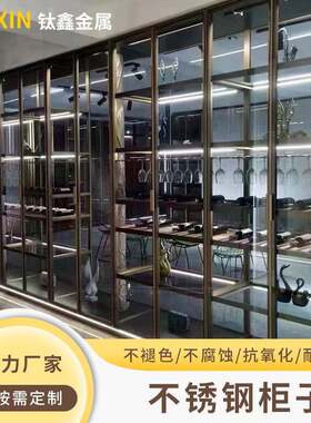 不锈钢书柜落地柜嵌入式壁龛现代轻奢展示柜立体装饰柜钢板柜酒柜